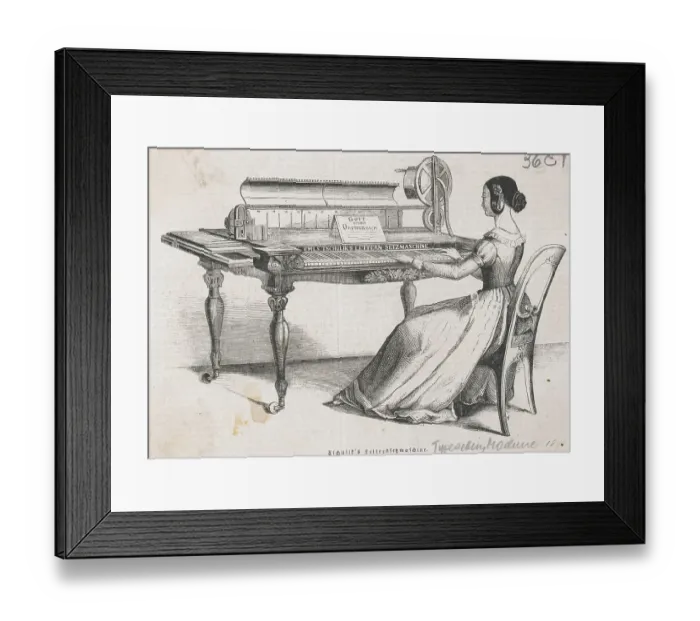Framed Print : Woman Playing Linotype Machine Framed Print : Woman Playing Linotype Machine