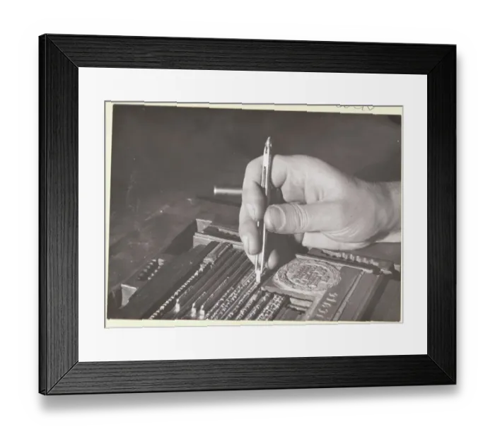 Framed Print : Man Picking Letters to Typeset Framed Print : Man Picking Letters to Typeset