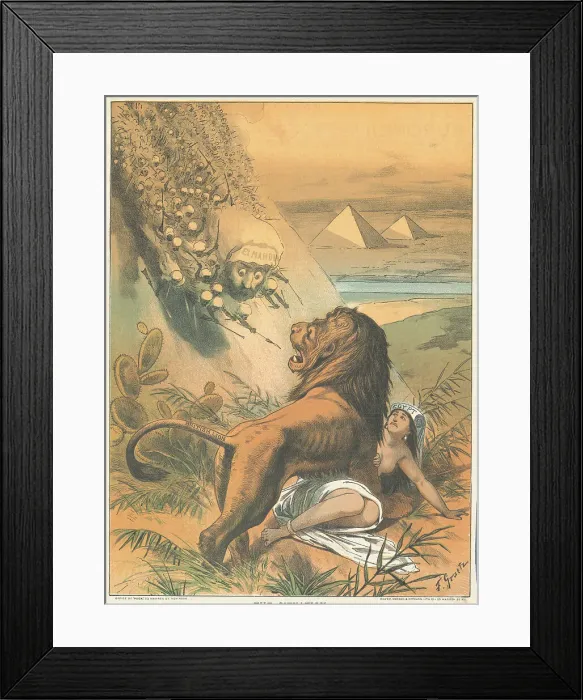 Framed Print : African Political Statement Using Lion Attack Framed Print : African Political Statement Using Lion Attack