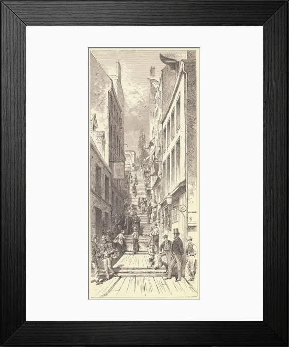 Framed Print : Citizens Traveling by Steep Exterior Stairs Framed Print : Citizens Traveling by Steep Exterior Stairs