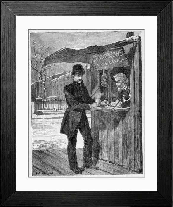 Framed Print : Impoverished Man at Coffee Stand Framed Print : Impoverished Man at Coffee Stand