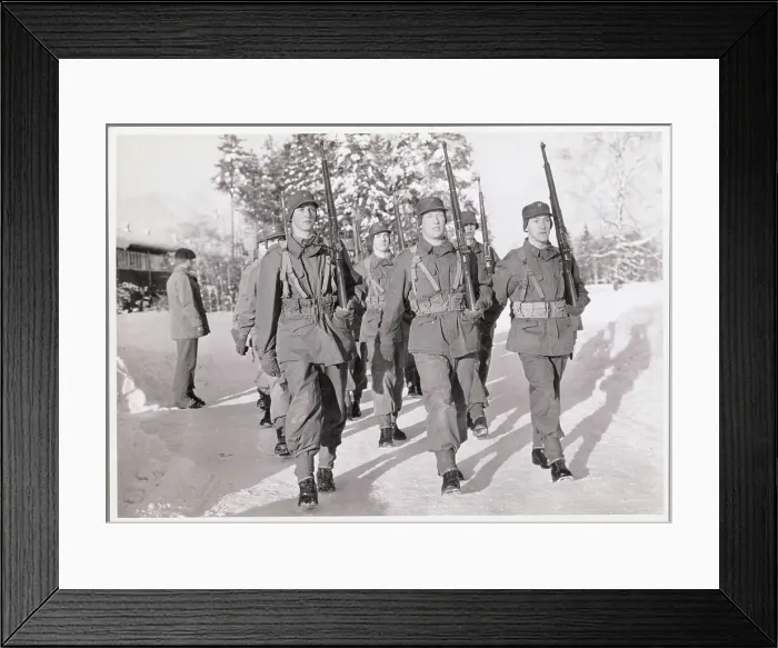 Framed Print : Young Soldiers Marching in Snow