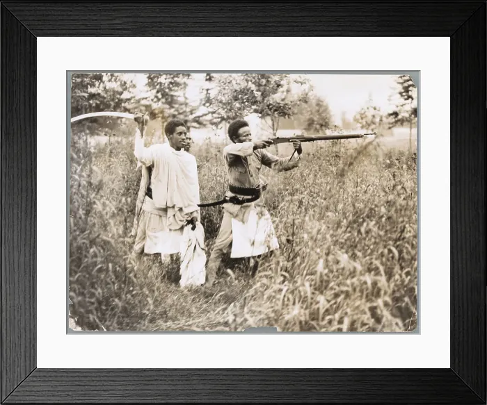 Framed Print : Warriors Aiming Rifle and Sword Framed Print : Warriors Aiming Rifle and Sword