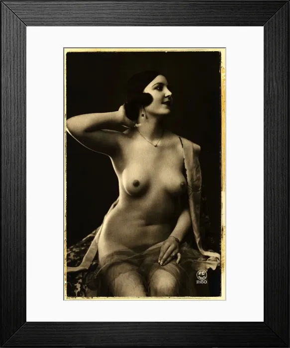 Framed Print : Nude Young Woman Posing in Draped Material Framed Print : Nude Young Woman Posing in Draped Material