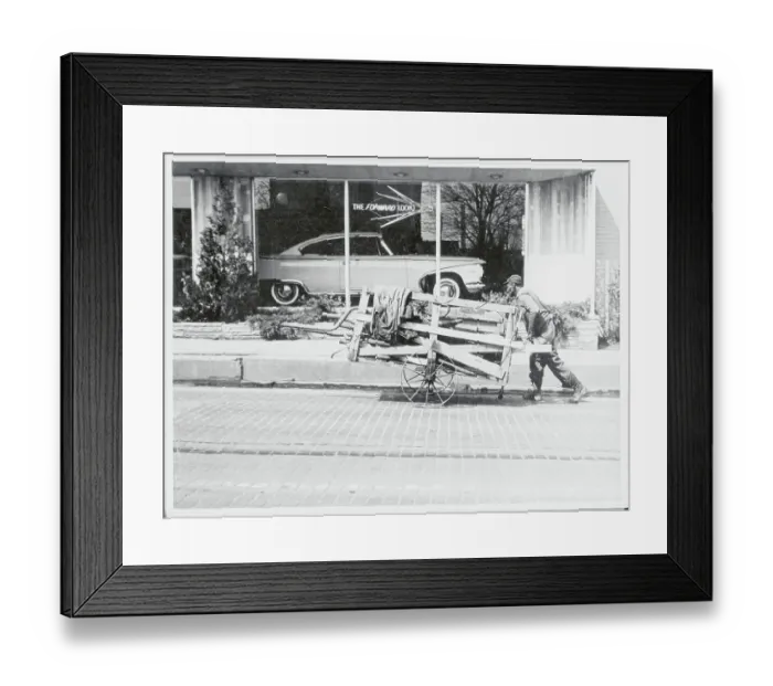 Framed Print : Poor Man Walking by Luxury Car Framed Print : Poor Man Walking by Luxury Car