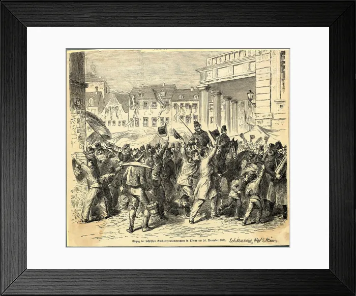 Framed Print : Citizens Attacking Soldiers on Horseback Framed Print : Citizens Attacking Soldiers on Horseback
