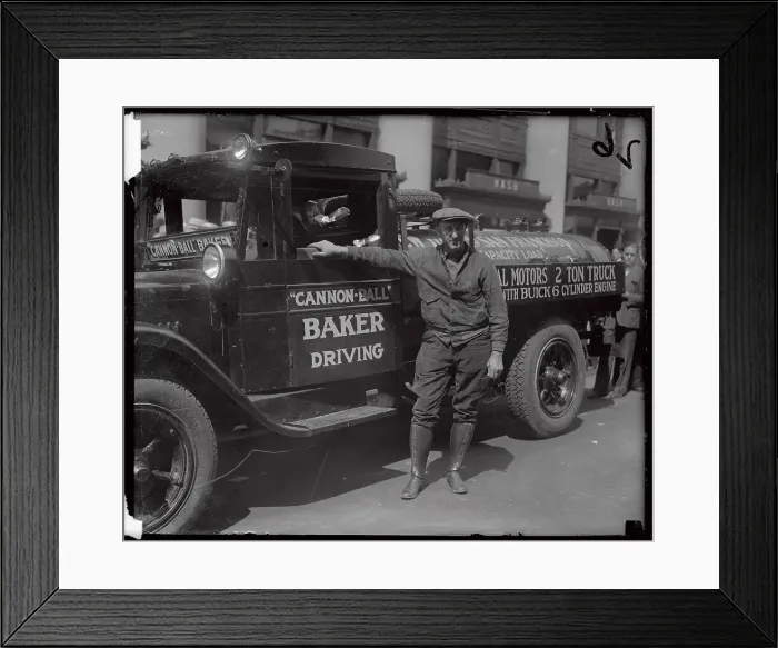 Framed Print : Erwin Baker in Buick Driving to San Francisco