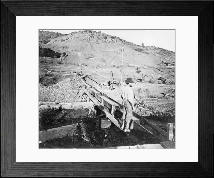Framed Print : Gold Miner Standing on Aqueduct Framed Print : Gold Miner Standing on Aqueduct