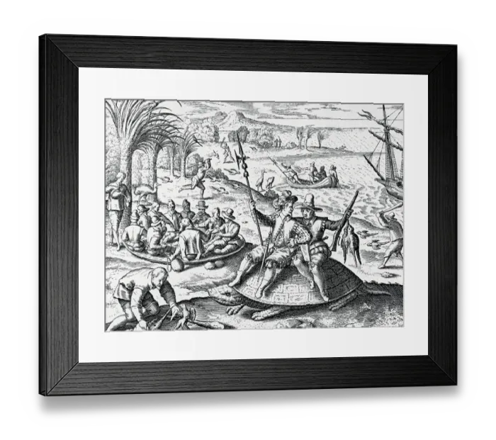Framed Print : Dutch Explorers Enjoying Island Framed Print : Dutch Explorers Enjoying Island