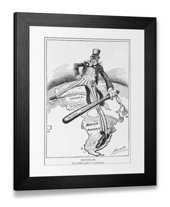 Framed Print : Uncle Sam with a Big Stick Political Cartoon by Louis Dalrymple Framed Print : Uncle Sam with a Big Stick Political Cartoon by Louis Dalrymple