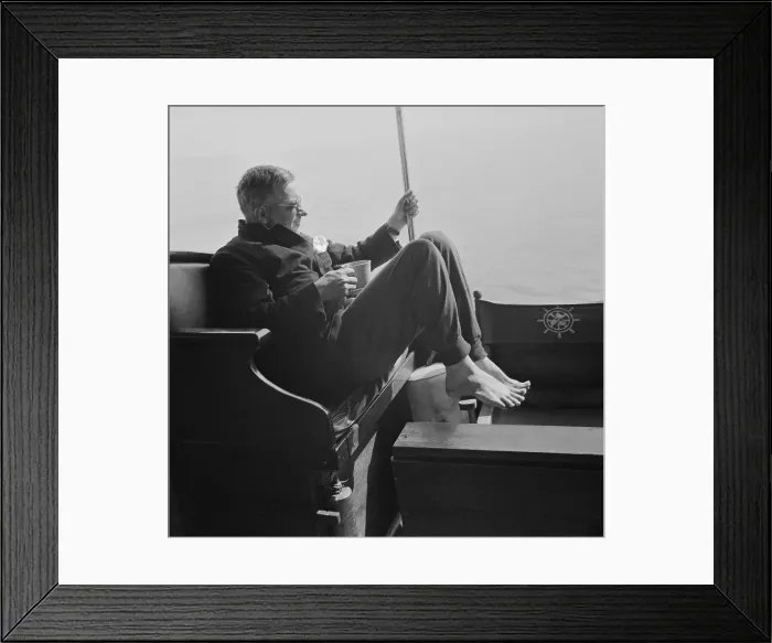 Framed Print : Walker Evans Sitting Barefoot on Boat Framed Print : Walker Evans Sitting Barefoot on Boat
