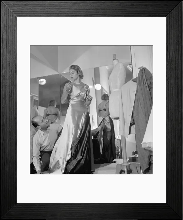 Framed Print : Jean Desses Working with Dressed Model Framed Print : Jean Desses Working with Dressed Model