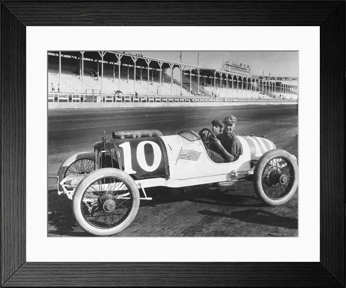 Framed Print : Two Men Drive a Dusemberg at the Indianapolis Speedway