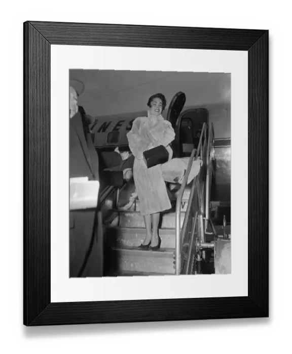 Framed Print : Elizabeth Taylor Leaving Airplane on Runway Framed Print : Elizabeth Taylor Leaving Airplane on Runway