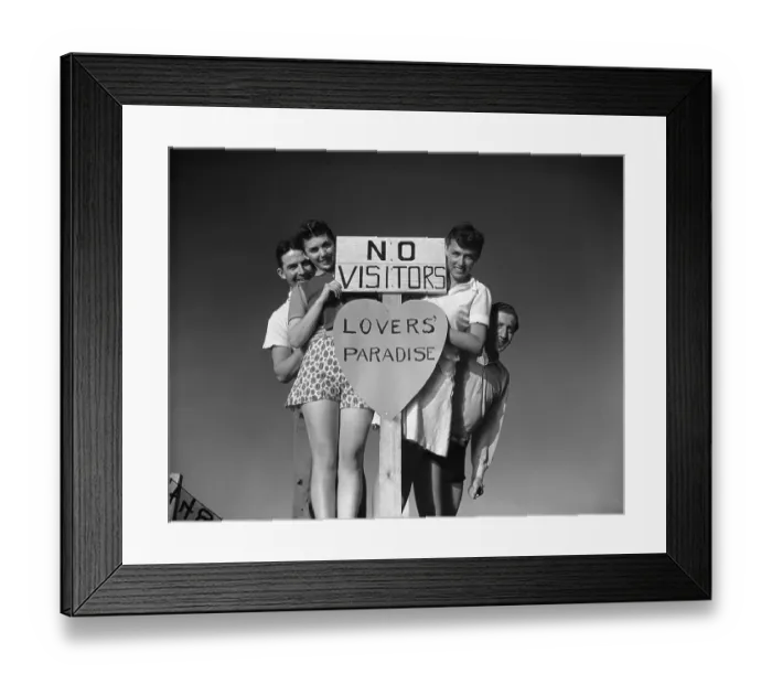 Framed Print : Young Couples By Sign / Lover'S Paradise Framed Print : Young Couples By Sign / Lover'S Paradise