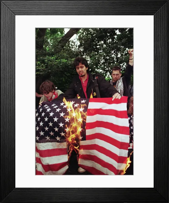 Framed Print : Man Burning American Flag Framed Print : Man Burning American Flag
