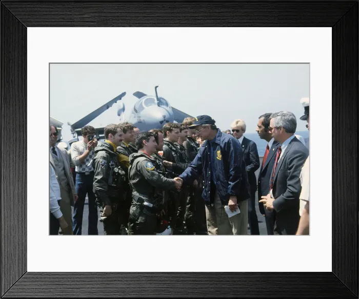 Framed Print : George Bush Shaking Hands with Pilot Framed Print : George Bush Shaking Hands with Pilot