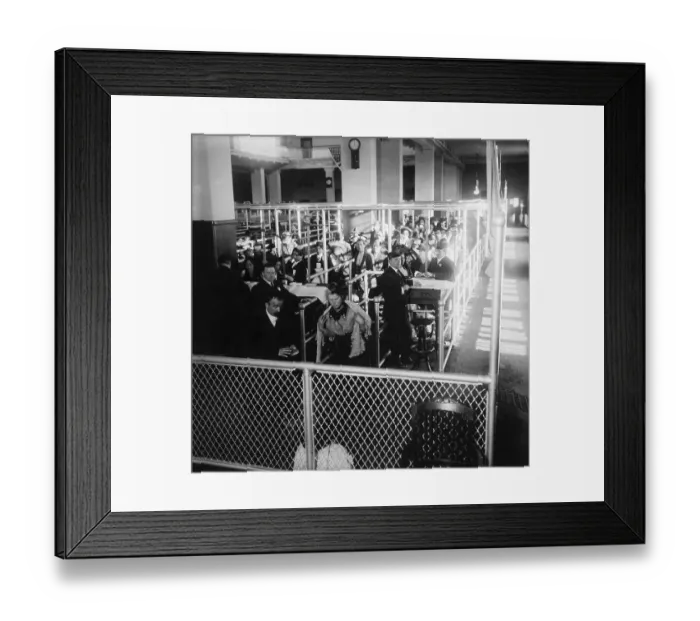 Framed Print : Immigrants at Processing Booths Framed Print : Immigrants at Processing Booths