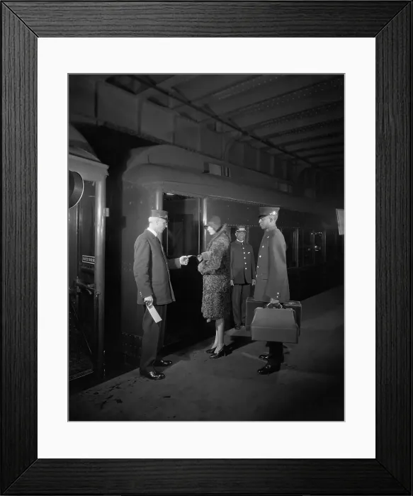 Framed Print : Woman About To Board Train / Conductor