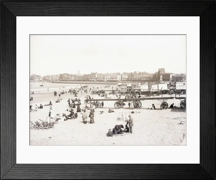 Framed Print : Beach Scene / Bathing Cars Lined Up Framed Print : Beach Scene / Bathing Cars Lined Up