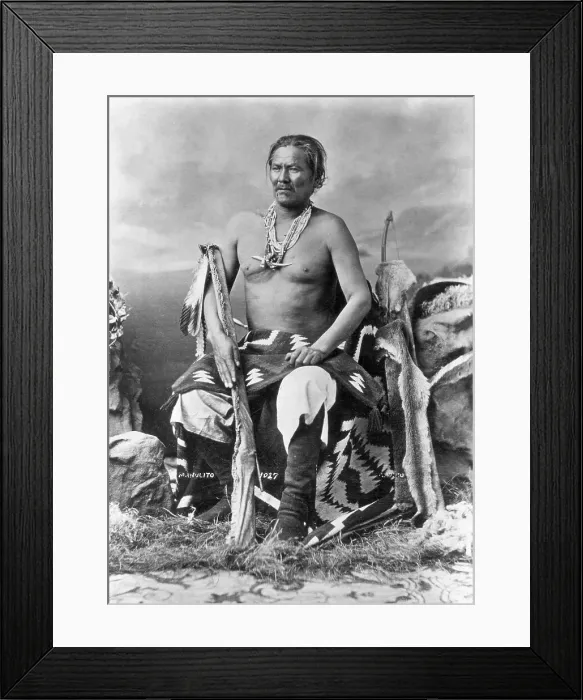 Framed Print : Navajo War Chief Seated with Bow Framed Print : Navajo War Chief Seated with Bow