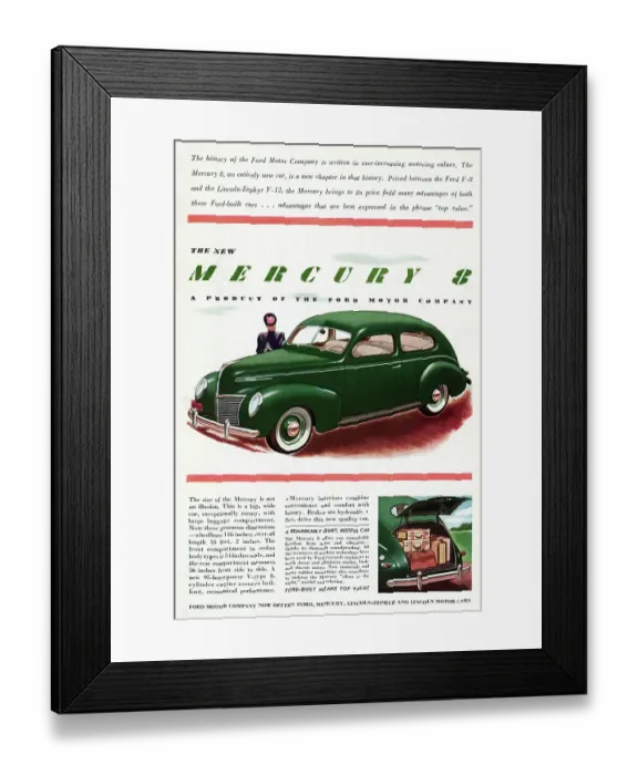 Framed Print : Color Advertisement for Ford Mercury 8 Automobile