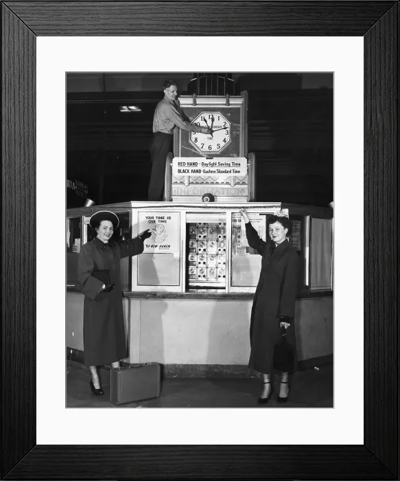 Framed Print : 2 Women Point To Man Moving Clock Hands Framed Print : 2 Women Point To Man Moving Clock Hands