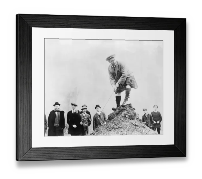 Framed Print : Comedian Harry Lauder Teeing Off on Dirt Mound Framed Print : Comedian Harry Lauder Teeing Off on Dirt Mound
