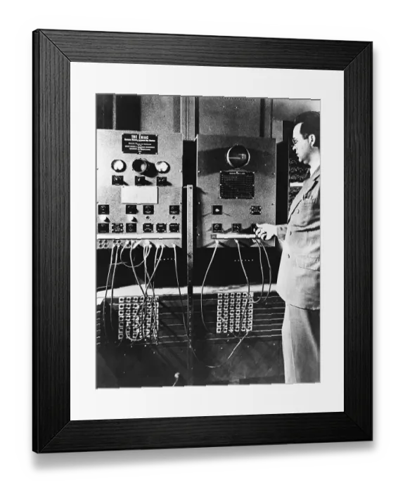 Framed Print : Man Operates Part of ENIAC