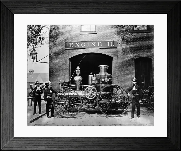 Framed Print : Firemen & Early Fire Engine At Firehouse Framed Print : Firemen & Early Fire Engine At Firehouse