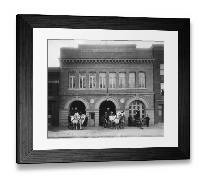 Framed Print : Horse-Drawn Engines Leaving Fire Station Framed Print : Horse-Drawn Engines Leaving Fire Station