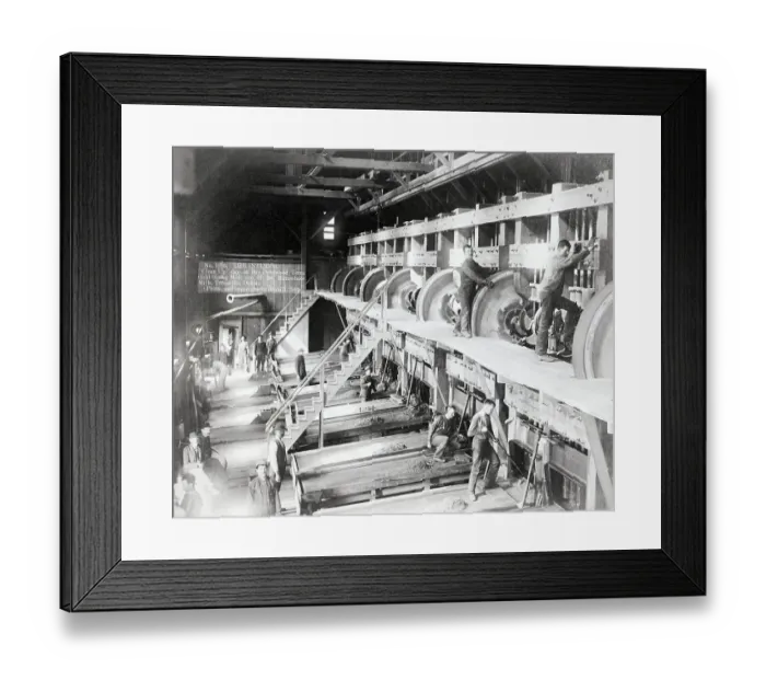 Framed Print : Gold Stamp Mill Interior W / Busy Workers