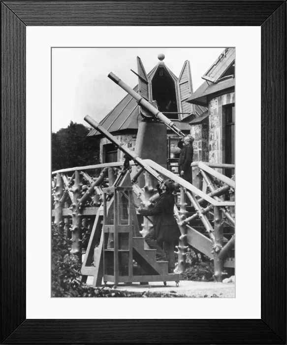 Framed Print : 2 Men Looking Thru Telescopes Outside