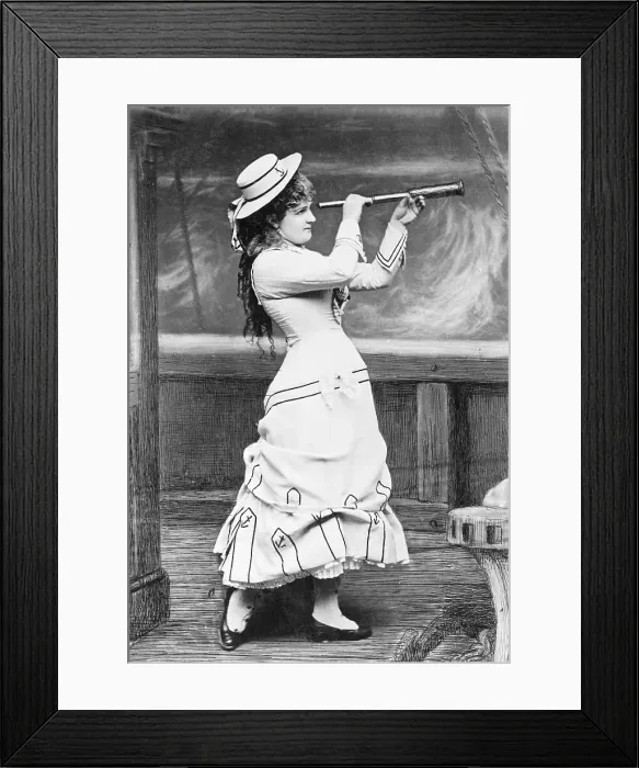 Framed Print : Full-Length Woman Looks Thru Telescope Framed Print : Full-Length Woman Looks Thru Telescope