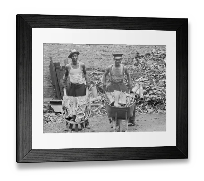 Framed Print : Two Men W / Wheelbarrows Of Scrap Iron Framed Print : Two Men W / Wheelbarrows Of Scrap Iron