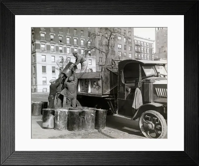 Framed Print : Sanitation Workers Lifting Garbage Can Framed Print : Sanitation Workers Lifting Garbage Can