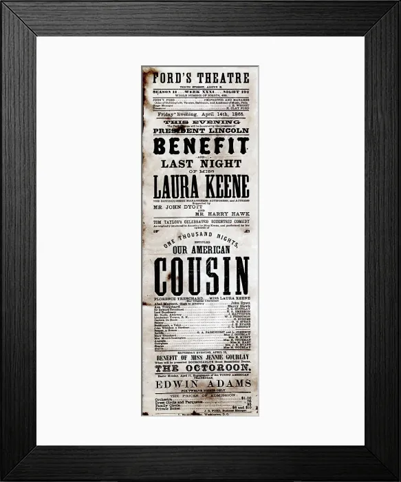 Framed Print : Advertisement for Ford's Theater Framed Print : Advertisement for Ford's Theater