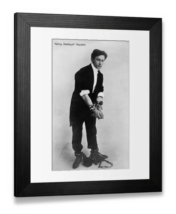 Framed Print : Harry Houdini in Handcuffs and Shackles Framed Print : Harry Houdini in Handcuffs and Shackles