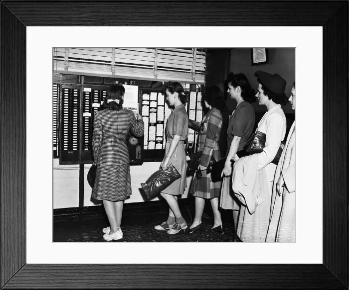 Framed Print : Workers On Line To Punch Out Of Work Framed Print : Workers On Line To Punch Out Of Work