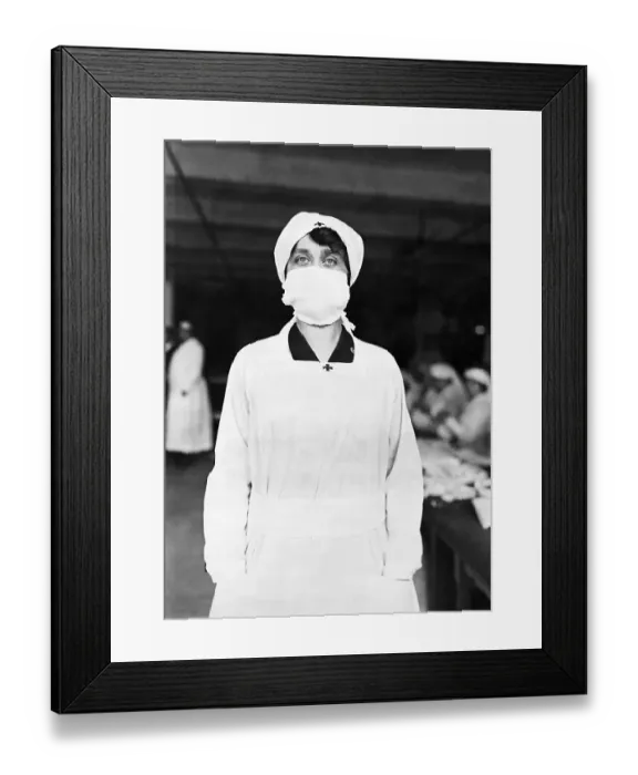 Framed Print : Red Cross Worker With Influenza Mask Framed Print : Red Cross Worker With Influenza Mask