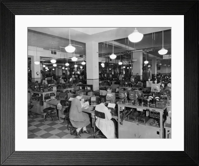 Framed Print : Western Union Office With Workers Framed Print : Western Union Office With Workers