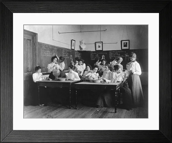 Framed Print : College Girls In Physics Class Framed Print : College Girls In Physics Class