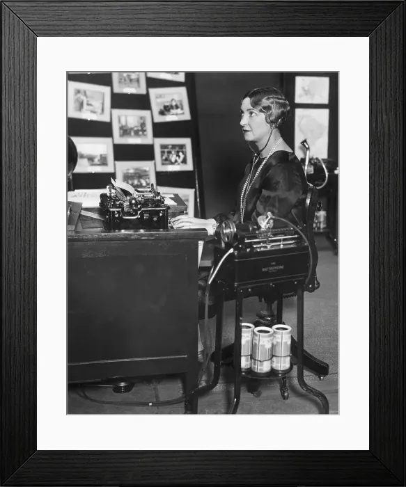 Framed Print : Woman @Desk W / Dictaphone & Earphones Framed Print : Woman @Desk W / Dictaphone & Earphones