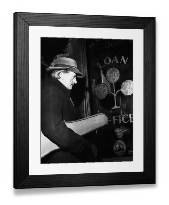 Framed Print : Man W / Violin Case Entering Loan Office Framed Print : Man W / Violin Case Entering Loan Office