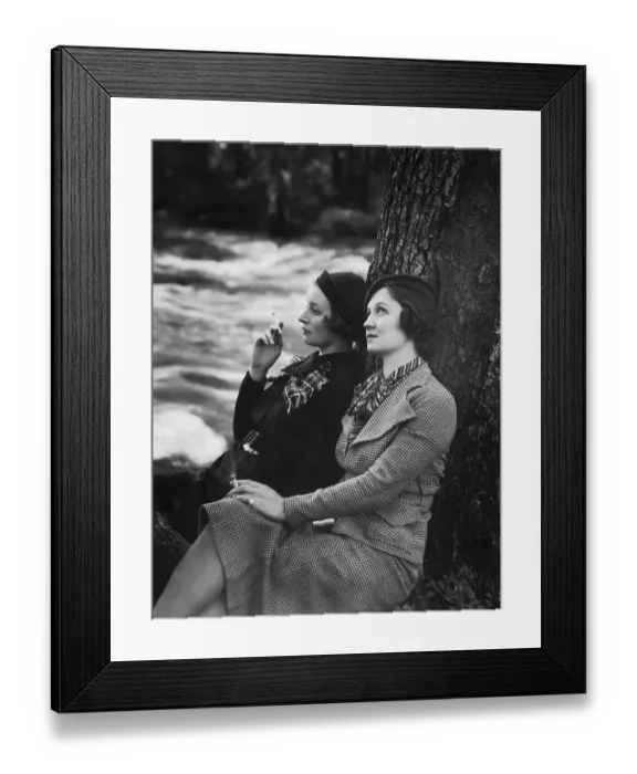 Framed Print : Smoking Women Lean Against Tree Framed Print : Smoking Women Lean Against Tree