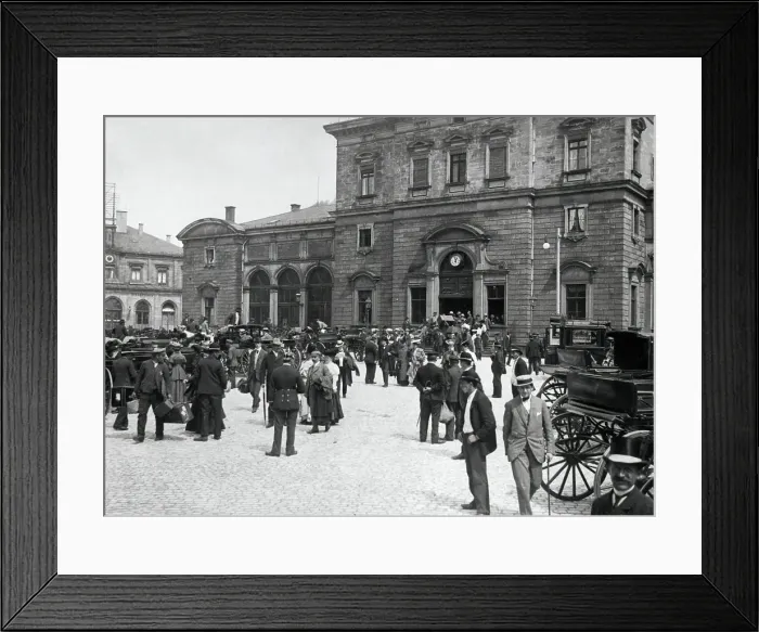 Framed Print : People Standing In Front Of A Building Framed Print : People Standing In Front Of A Building