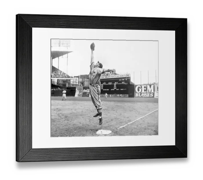 Framed Print : Stan Musial Shown Leaping / Catch, 1St Base Framed Print : Stan Musial Shown Leaping / Catch, 1St Base