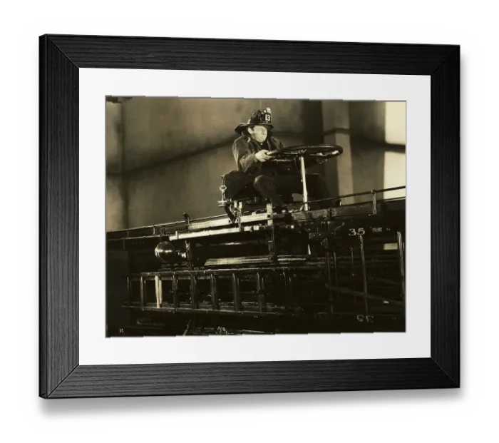 Framed Print : Fireman W / Helmet Atop Fire Engine Framed Print : Fireman W / Helmet Atop Fire Engine