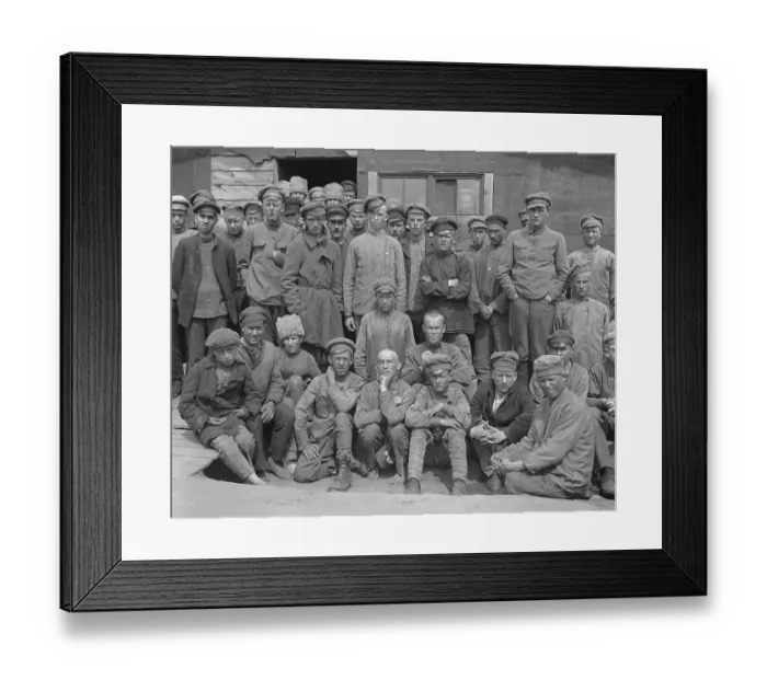 Framed Print : Russian Laborers Pose In Front Of Shed Framed Print : Russian Laborers Pose In Front Of Shed