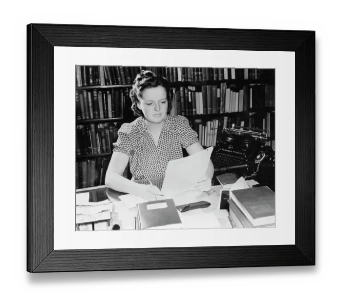 Framed Print : Helen Hiett Working At Her Desk Framed Print : Helen Hiett Working At Her Desk